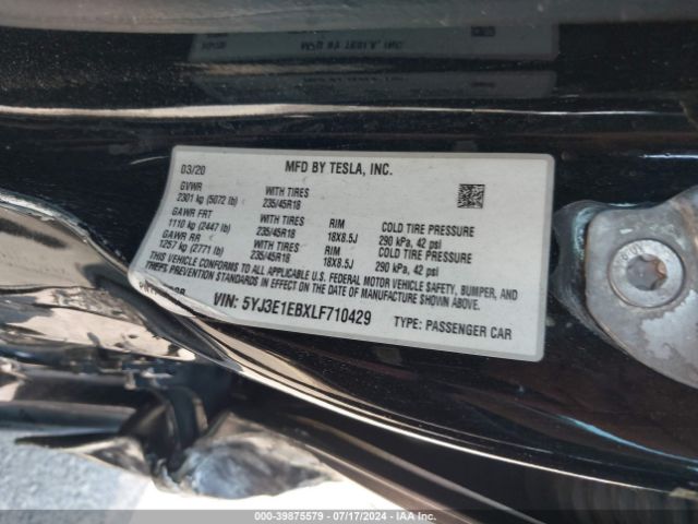 5YJ3E1EBXLF710429 Tesla Model 3 Long Range Dual Motor All-wheel Drive