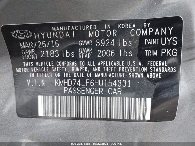Hyundai ELANTRA SE 2017 KMHD74LF6HU154331 Image 9