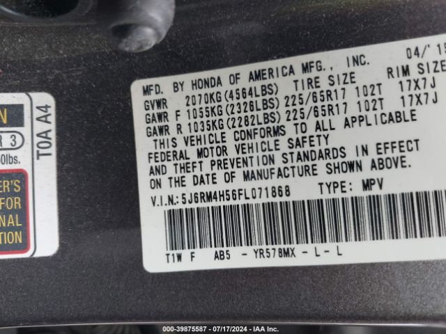 5J6RM4H56FL071868 Honda CR-V EX
