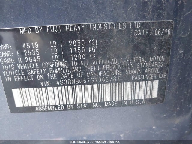 Subaru Legacy 2.5i Premium 2016 4S3BNBC67G3063787 Image 9