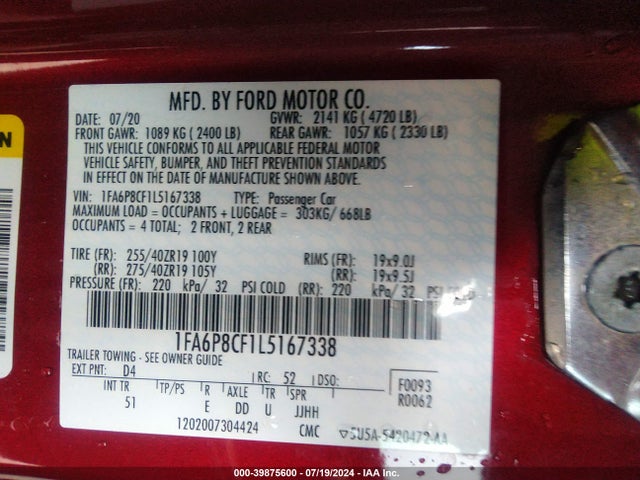 Ford Mustang Gt Premium Fastback 2020 1FA6P8CF1L5167338 Image 9