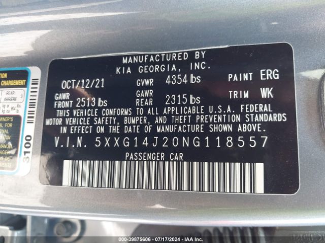 5XXG14J20NG118557 KIA K5 LXS