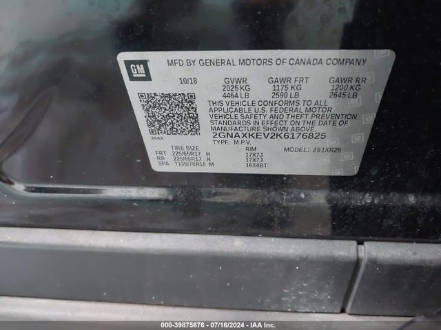 Chevrolet EQUINOX LT 2019 2GNAXKEV2K6176825 Image 9