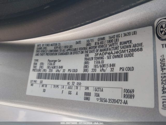 3FADP4AJ4GM128668 Ford FIESTA S