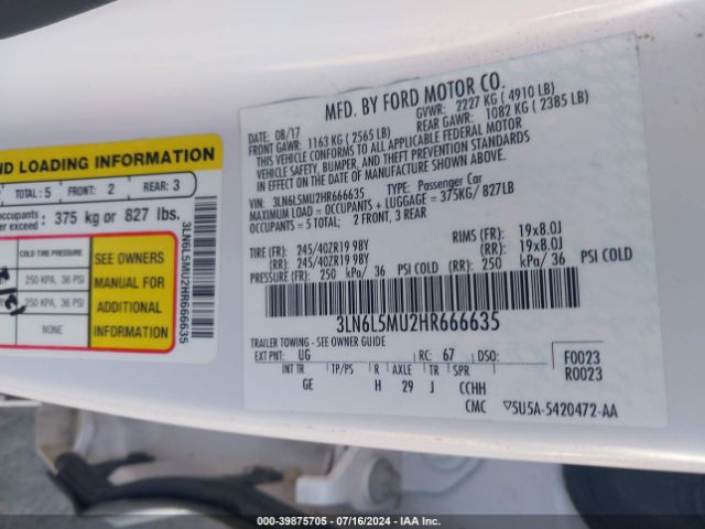 3LN6L5MU2HR666635 Lincoln Mkz Hybrid Reserve