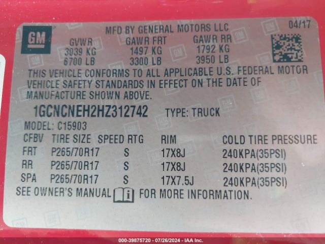 1GCNCNEH2HZ312742 Chevrolet Silverado 1500 Ls