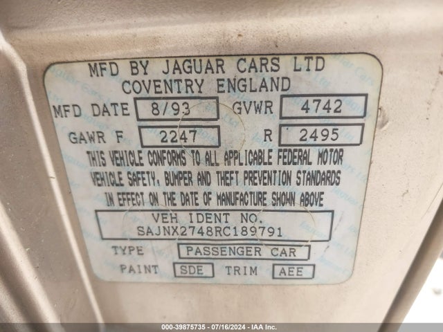 1994 JAGUAR XJS SAJNX2748RC189791 Photo 8