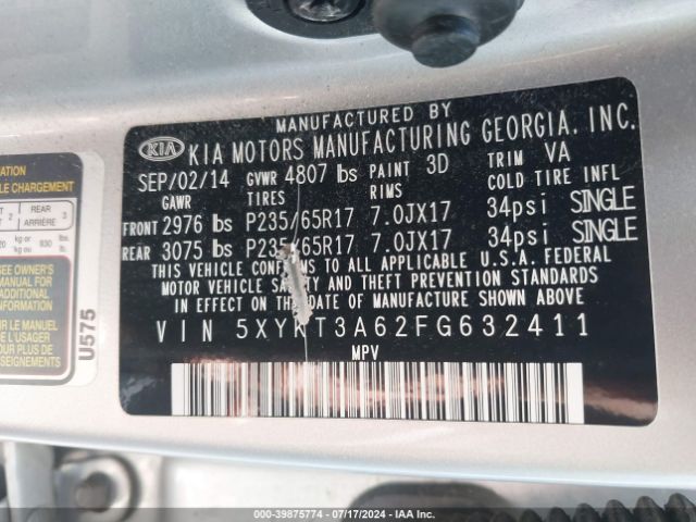 5XYKT3A62FG632411 KIA SORENTO LX