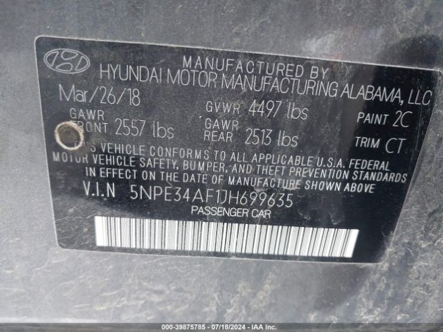 5NPE34AF1JH699635 Hyundai Sonata Sport+