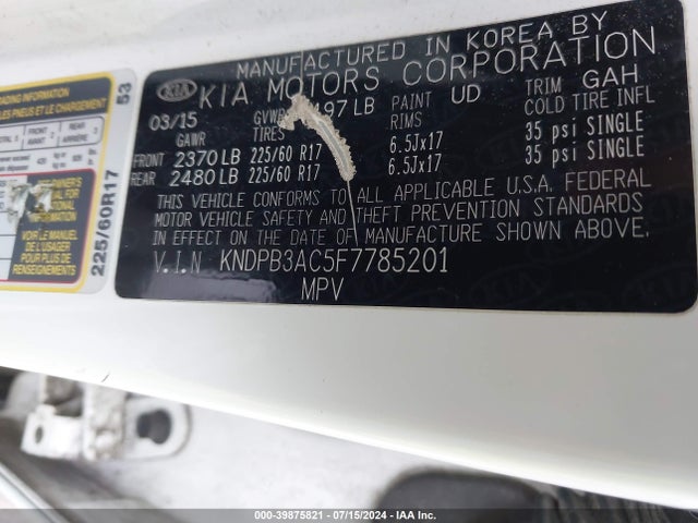 KIA Sportage Lx 2015 KNDPB3AC5F7785201 Image 9