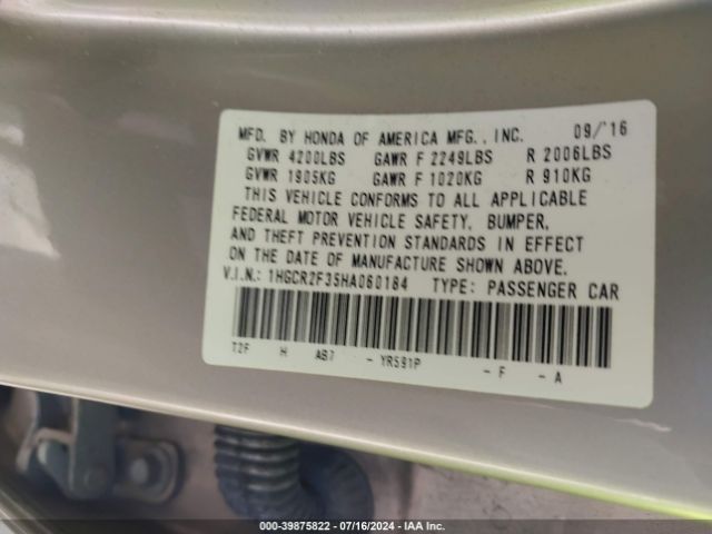 1HGCR2F35HA060184 Honda ACCORD LX