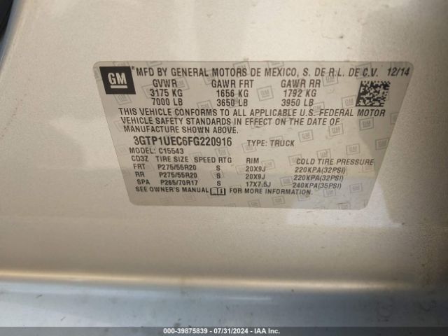 3GTP1UEC6FG220916 GMC Sierra 1500 Sle