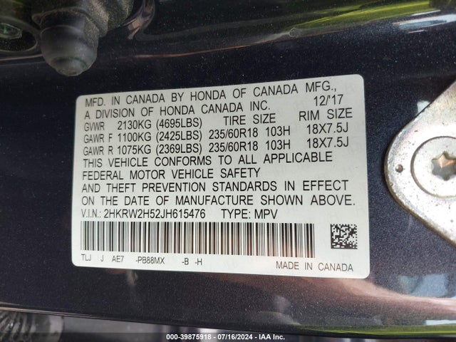 Honda CR-V EX 2018 2HKRW2H52JH615476 Image 9