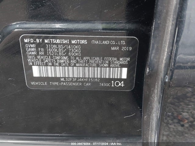 ML32F3FJ4KHF15182 Mitsubishi Mirage G4 Es