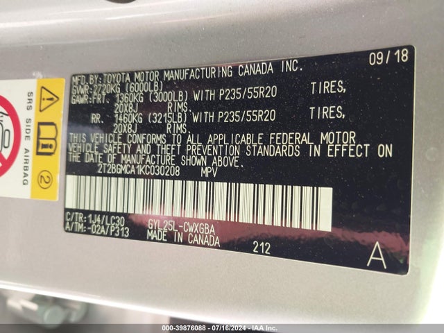 2T2BGMCA1KC030208 Lexus Rx 450h F Sport