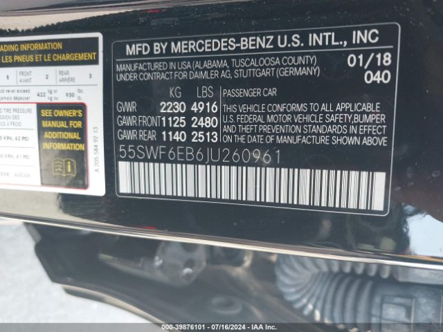 55SWF6EB6JU260961 Mercedes-Benz Amg C 43 4matic