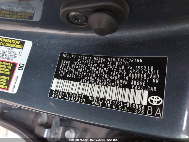 Toyota COROLLA LE 2019 5YFBURHE0KP949333 Image 9