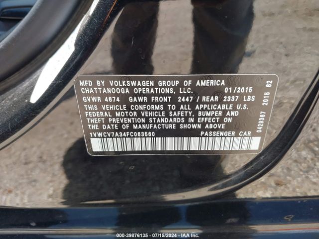 1VWCV7A34FC063560 Volkswagen Passat 2.0l Tdi Sel Premium
