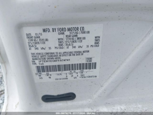 1FTEW1EG6FFA74741 Ford F-150 Platinum