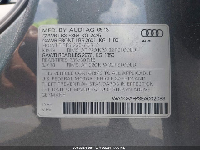 Audi Q5 2.0t Premium 2014 WA1CFAFP3EA002083 Image 9