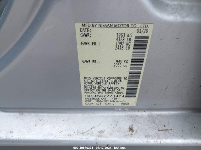 Nissan Altima S Fwd 2020 1N4BL4BV6LC223474 Image 9
