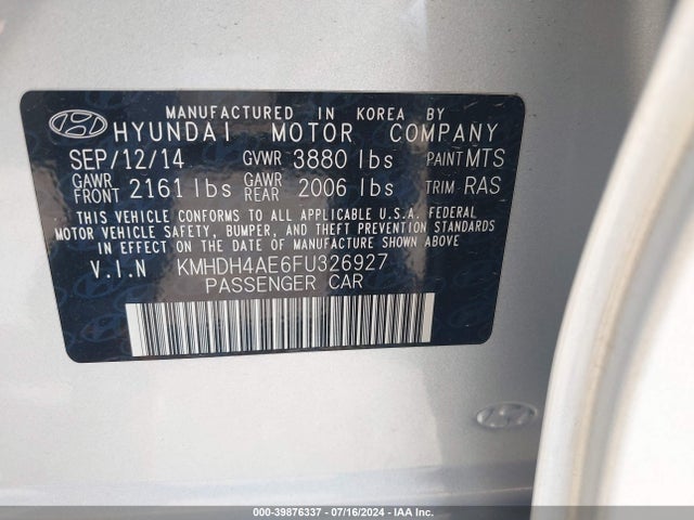 Hyundai ELANTRA SE 2015 KMHDH4AE6FU326927 Image 9