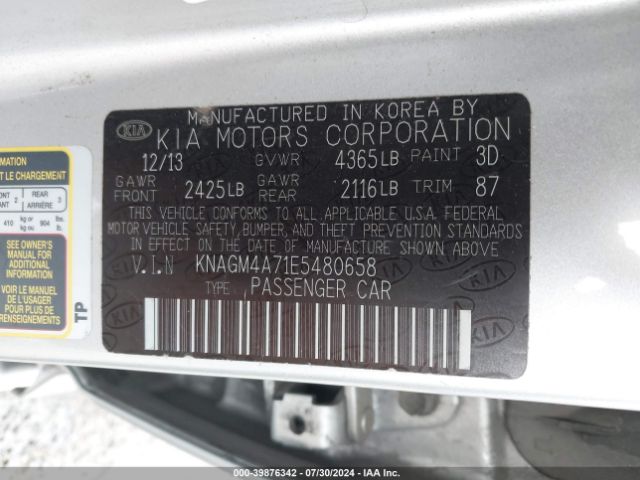 KNAGM4A71E5480658 KIA Optima Lx
