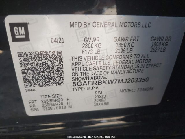 5GAERBKW7MJ203350 Buick Enclave Fwd Essence