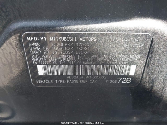 ML32A3HJ9KH005662 Mitsubishi Mirage Rf