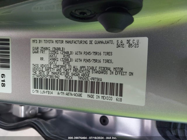 Toyota Tacoma Sr 2023 3TYAX5GN1PT081942 Image 9