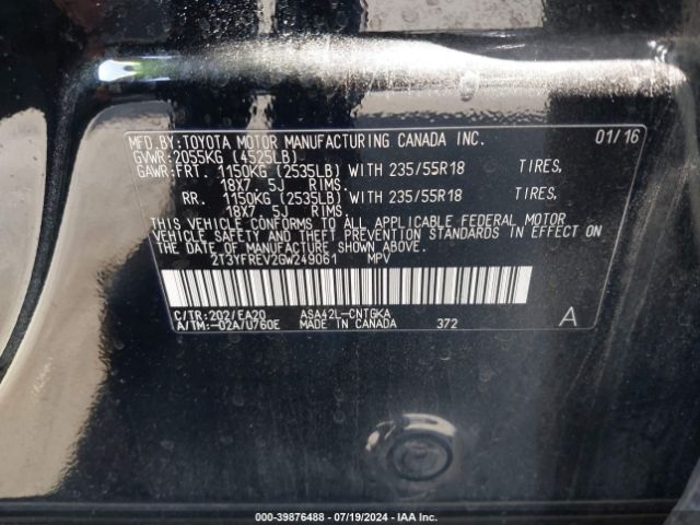 2T3YFREV2GW249061 Toyota Rav4 Limited