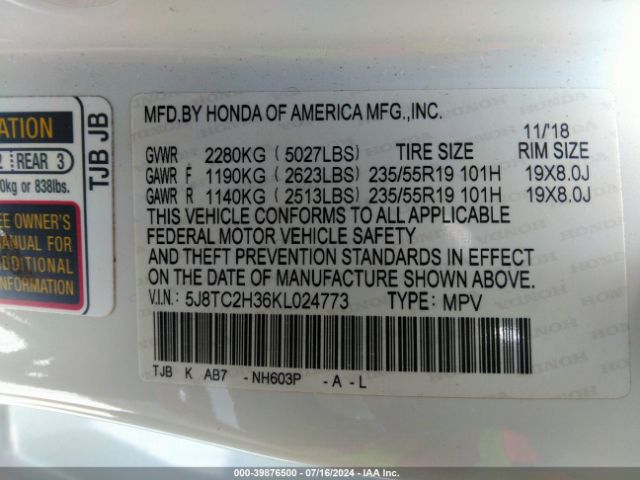 5J8TC2H36KL024773 Acura Rdx Standard