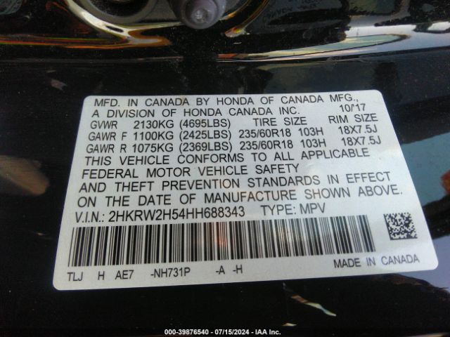 2HKRW2H54HH688343 Honda CR-V EX
