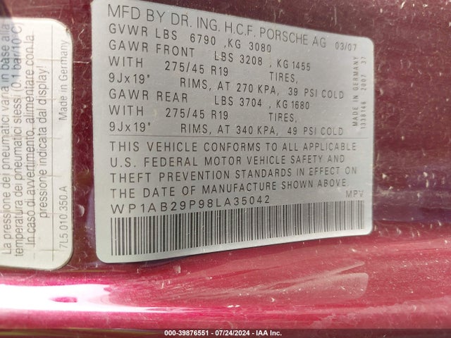 2008 PORSCHE CAYENNE WP1AB29P98LA35042 Photo 8