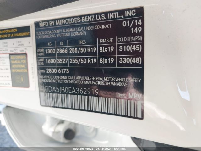 4JGDA5JB0EA362919 Mercedes-Benz ML 350