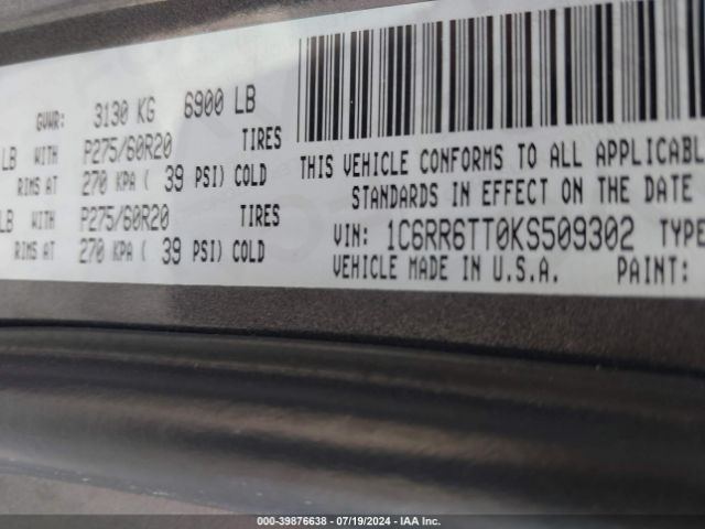 1C6RR6TT0KS509302 RAM 1500 Classic Big Horn  4x2 6'4 Box