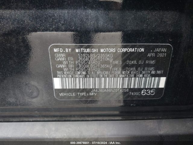 JA4J4UA86NZ014258 Mitsubishi Outlander Black Edition S-awc/se 2.5 S-awc/se Launch Edition S-awc