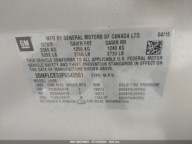 Chevrolet Equinox 2lt 2015 2GNFLCE33F6343561 Image 9