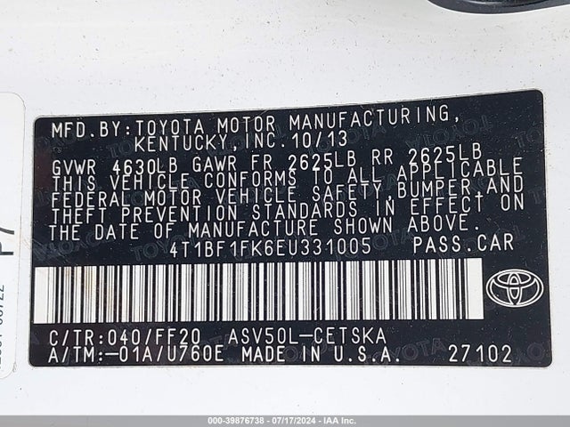 Toyota CAMRY SE 2014 4T1BF1FK6EU331005 Image 9