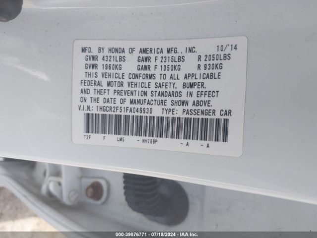 1HGCR2F51FA046930 Honda Accord Sport