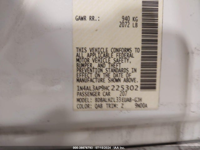 Nissan Altima 2.5 Sr 2017 1N4AL3AP9HC225302 Image 9