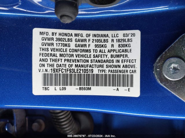 Honda Civic Touring 2020 19XFC1F93LE210519 Image 9