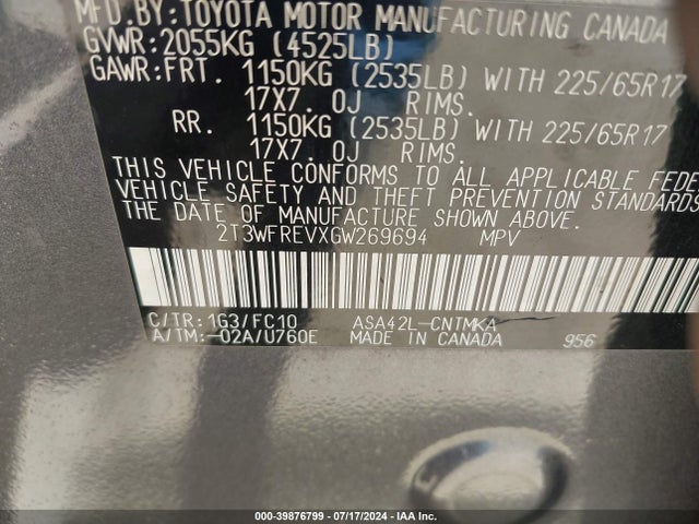 Toyota Rav4 Xle 2016 2T3WFREVXGW269694 Image 9