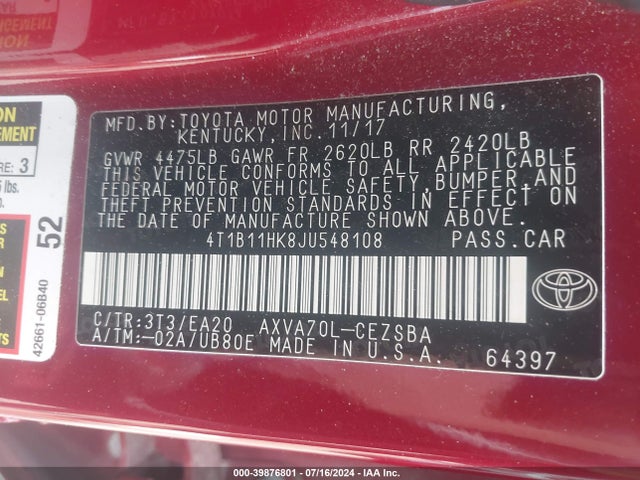 Toyota CAMRY SE 2018 4T1B11HK8JU548108 Image 6