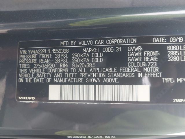 YV4A22PL1L1559398 Volvo Xc90 T6 Inscription 7 Passenger
