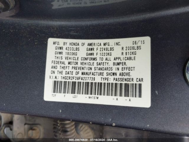 1HGCR2F38FA207739 Honda ACCORD LX