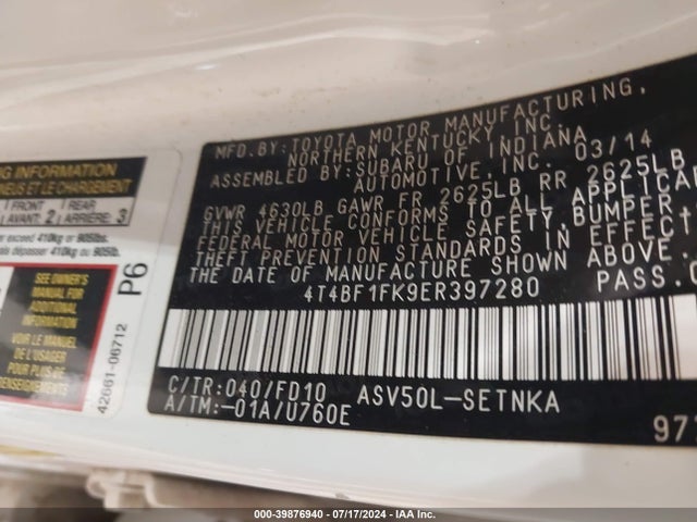 Toyota CAMRY LE 2014 4T4BF1FK9ER397280 Image 9
