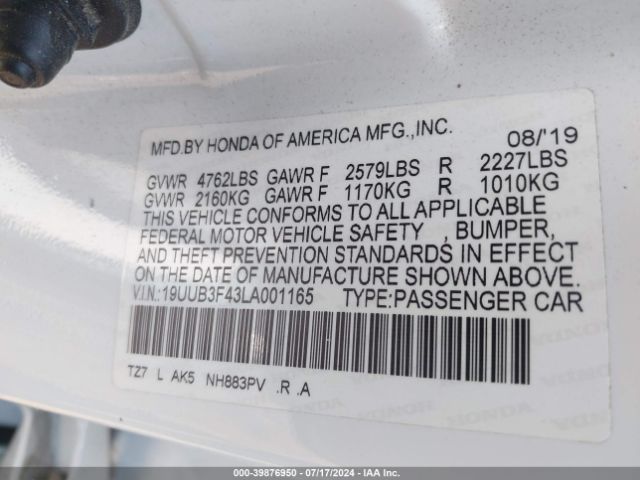 19UUB3F43LA001165 Acura Tlx Tech Package