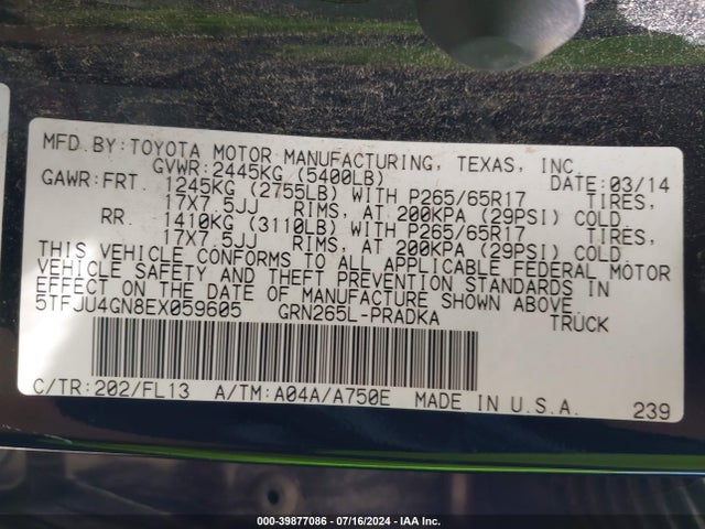 Toyota Tacoma Prerunner V6 2014 5TFJU4GN8EX059605 Image 9