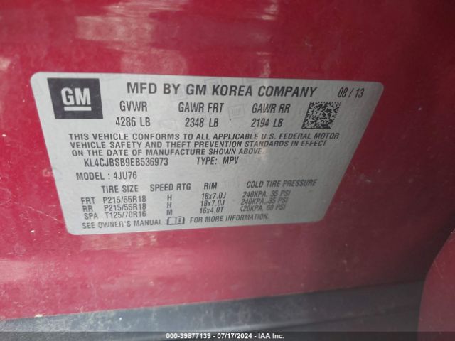KL4CJBSB9EB536973 Buick Encore Convenience